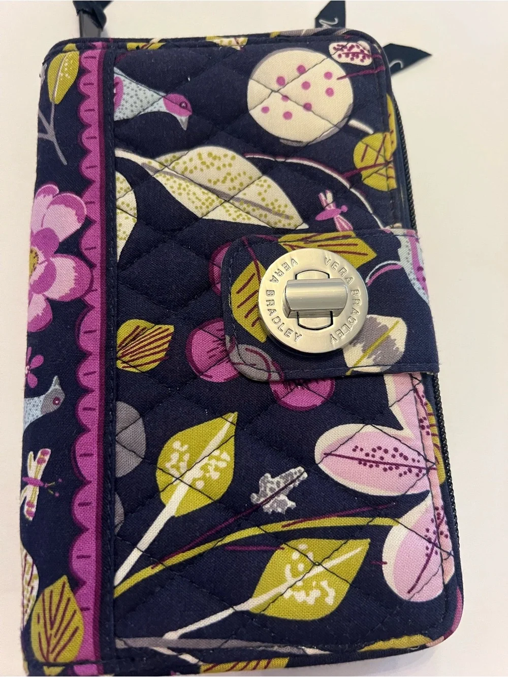 Vera Bradley Quilted Floral Turnlock Wallet in Navy, Purple & Green Retired - Picture 8 of 10